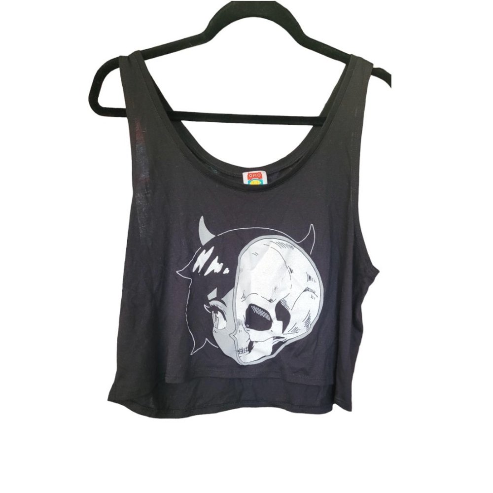 OMOCAT Skull Girl Black White Tank Top Size S RARE FIND